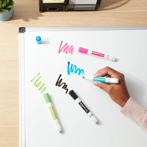 Top Shelf Dry Erase Whiteboard Markers Featuring Slick Chisel Tips And Seriously Low Odor Ink In A Vibrant 12 Pack Assortment used on a whiteboard.