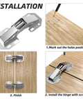 Installation steps for Soft Close Frameless Cabinet Hidden Hinges with Buffered Mute Hydraulic System on wooden panel