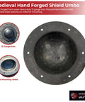 Hand Forged Medieval Shield Umbo Boss For Round Shields 8 Inch Diameter Heavy Duty Steel With Six Mounting Holes Display
