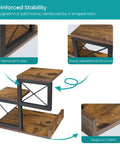 Compact Desk Shelf Organizer Three Tier Storage Riser For Small Desks Rustic Brown Black Finish showing reinforced X-bars and structure