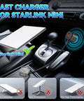 Heavy Duty Car Power Adapter For Satellite Routers Delivers Rock Solid 30V Output for Starlink Mini in car interior setup.