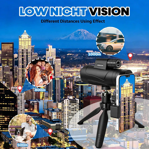 Ultra Clear 80x100 Monocular Telescope Kit With 50mm Objective Lens Fully Coated Optics Smartphone Adapter And Tripod in cityscape