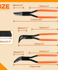 Three Piece Pro Grade Hand Seamer Set With 45 90 180 Degree Jaws for metal bending with size dimensions displayed