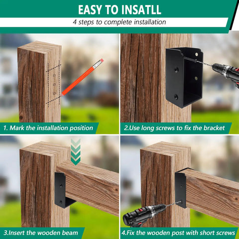 Installation steps for 30 Degree Deck Railing Brackets Set Of 2 U Shaped Concealed Connectors For 2x4 Wood Posts Actual 1.5x3.5 Inches