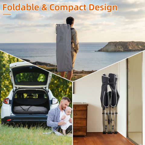 Collage of Portable Camping Cot With Thick Mattress, Extra Wide Design, Supports Up To 600 Lbs, Foldable for easy transport and storage