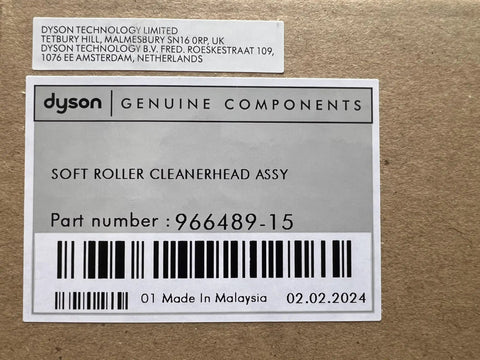 Box label for Genuine Soft Roller Cleaner Head For V10 Vacuums Gray Replacement Part with barcode and part number 966489-15