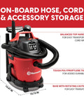 Heavy Hitter Compact Wet Dry Shop Vacuum With 3.2 Gallon Tank And 2.5 Peak Horsepower Suction Converts To Powerful Blower with hose and accessories.