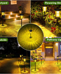 Solar Pathway Lights 4 Pack Outdoor IP65 Waterproof Garden Lights illuminating courtyard, shrubs, roadside, pathway at night