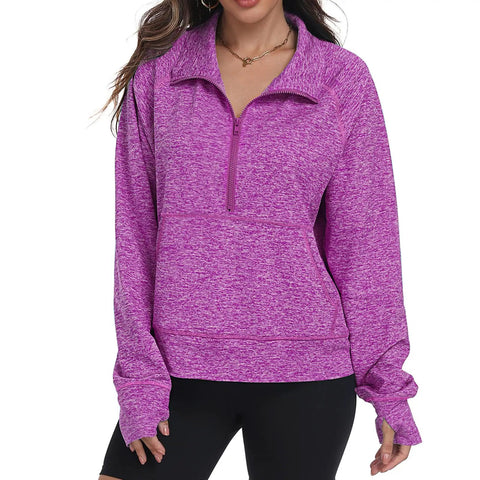 Women's Half Zip Fleece Sweatshirt With Kangaroo Pocket, Soft Stretch Knit For Everyday Wear, Perfect Spring And Fall Layering
