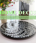 Hecka Smooth 13.4 Inch Round Lazy Susan Countertop Turnable Tray Featuring Mother Of Pearl Center And Black Wicker Boho Pattern For Kitchen Dining Or Bar Spaces with decorative floral pattern.