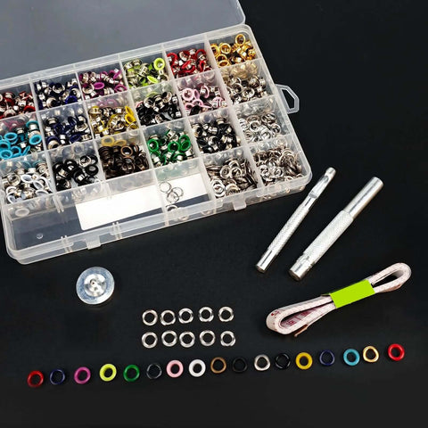 Colorful Grommet And Eyelet Kit With 680 Pieces In 17 Colors Includes Three Sixteenths Inch Metal Eyelets For Shoes Belts Clothes Bags And Crafts Plus Installation Tool Measuring Tape And Durable Storage Box For DIY Projects