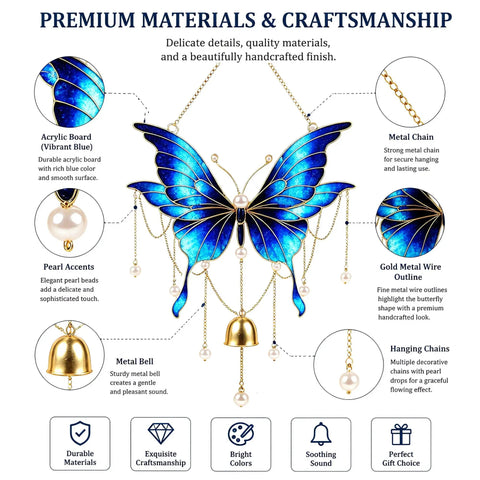 Butterfly Wind Chime Craft Kit In Blue Acrylic Base With Upright Metal Wire, No-Brainer Beginner-Friendly Sand Art Set For Easy Pattern Building And Color Blending, Create Unique Home Decor Or Gift