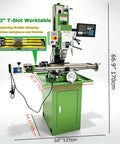 Techtongda 8x33 Inch Metal Milling Machine With 2HP Brushless Motor For 110V Power featuring T-slot worktable and digital readout.