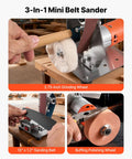 Badass Three In One Compact Belt Sander Setup With 13 Inch Sanding Strap And 2.75 Inch Grinding Wheel Combo showing sanding and grinding in use.