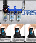 3 Stage Air Dryer System For Compressors With 1/4 Inch NPT showing pressure adjustment steps