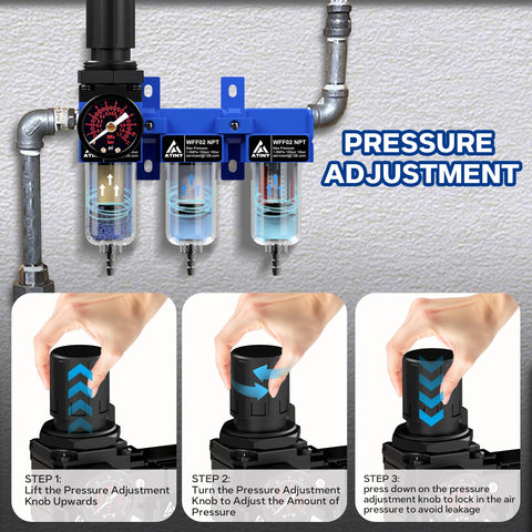 3 Stage Air Dryer System For Compressors With 1/4 Inch NPT showing pressure adjustment steps