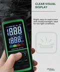 Vibration Meter VM-424 With Remote Probe for Motors and Gearboxes handheld view with bright digital display in factory setting