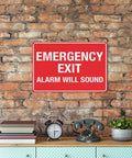Emergency Shutoff Aluminum Warning Sign 8x12 Inches, Rustproof Multicolor Safety Plaque For Industrial Plants Gas And Liquid Supply Control Zones, High Visibility, Weatherproof And Durable on brick wall