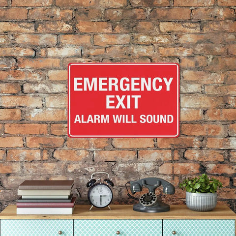 Emergency Shutoff Aluminum Warning Sign 8x12 Inches, Rustproof Multicolor Safety Plaque For Industrial Plants Gas And Liquid Supply Control Zones, High Visibility, Weatherproof And Durable on brick wall
