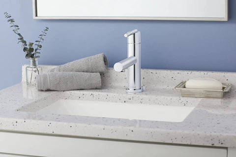 Parma Single Handle Lavatory Faucet With Metal Touch Down Drain, Drip Free Ceramic Disc Valve For Smooth Turning in modern bathroom.