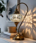 Turkish Swan Neck Mosaic Table Lamp Handcrafted Stained Glass Tiffany Style Bedside Desk Light With US Plug And E12 Socket radiating patterns