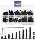 340 Piece M2.5 Black Countersunk Socket Cap Screws And Nylon Lock Nuts And Hex Nuts Kit displayed in storage box