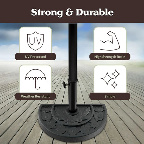 Half Round Umbrella Base 20lb Heavy Duty Freestanding Stand For Outdoor Use Semicircle Resin And Concrete Holder with features