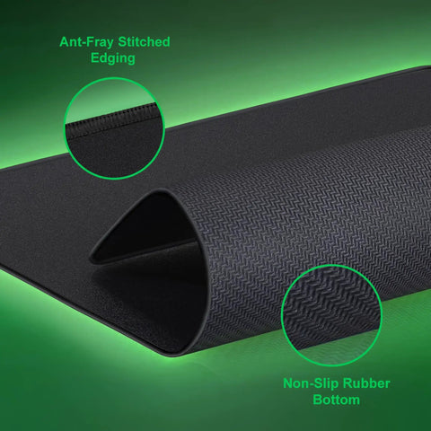 Close-up of Huge 46 By 17 Inch XXL Thick Gaming Mouse Pad with smooth surface, non-slip base, and anti-fray stitched edging.