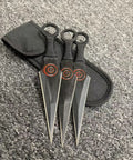 Dope Ninja Kunai Throwing Knife Set Three Piece Stainless Steel Blades With Nylon Sheath Six Point Five Inch Black Red Finish