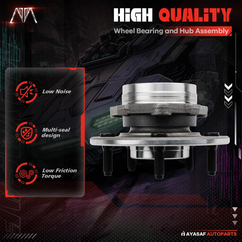 Side view of a high-quality hub and bearing assembly emphasizing low noise, multi-seal design, and low friction for durable use.