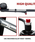 Portable Bike Fork And Rear Shock Pump 400 PSI With 1.5 Inch Gauge Micro Air Adjust Button Swivel Hose close-up
