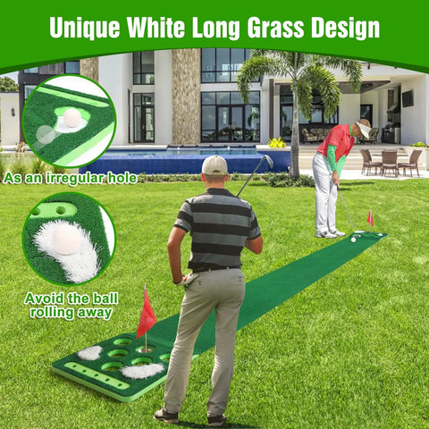 Detachable Golf Putting Green Mat Set With Four Balls, Two Cups And Flags, Portable Carry Bag For Indoor And Outdoor Party Games