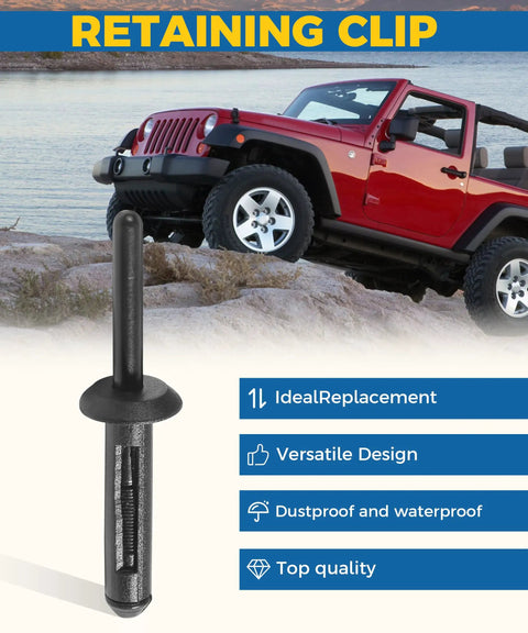Hella Tough Heavy Duty Plastic Rivets Auto Body Repair 50 Pack Solid Fender Liner And Bumper Cover Retainers One Quarter Inch Hole, black retaining clip.