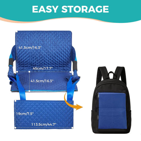 Heavy Hitter Patient Transfer Sling 330Lbs With Slide Board for wheelchair, showing easy storage with backpack compatibility.