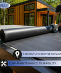 Heavy Duty 60 Mil Epdm Rubber Roofing Membrane Roll For Flat Roofs Sized At 20 Feet By 80 Feet being laid on a modern flat roof.