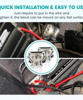 Beefy 3 Way Zinc Alloy Power And Ground Distribution Block For Car Audio, 0/2/4 Gauge In, 4/8 Gauge Out, Dual Pack Amplifier Wiring Splitter, Heavy Duty Ground Or Power Block For Auto Stereo installed in car audio wiring