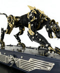 3-D Metal Cheetah Model Building Kit For Adults, Steampunk Leopard Challenge, golden mechanical puzzle on display