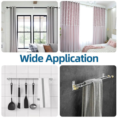 No Drill Adhesive Double Curtain Rod Brackets Set Of 4 Renter Friendly Heavy Duty Curtain Holders for dual rod setup