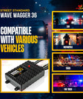 Wig Wag 36 Pattern Wave Wagger Headlights Module with compatibility for cars, motorcycles, trucks, and fire trucks on wet street.