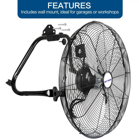 20 Inch High Velocity Floor Fan 4600 CFM Three Speed Heavy Duty Metal Fan With Wall Mount System for Industrial Shop Garage