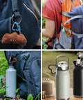 10 Pack Heart Shaped Carabiners With Star Design used on backpacks and water bottles, colorful and versatile clips for attachments.