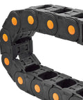Close-up of Open Type Drag Chain Cable Carrier With End Connectors R75 35x50mm, L1000mm Length, showing heavy-duty construction