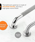 Angled Shower Grab Bar 1-1/4 By 16 Inch Knurled Stainless Steel Safety Bar For Seniors And Handicap Bathrooms Wall Mount With Polished Nickel Finish And 15 Inch Hole Center, showing polished finish.