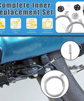 DIY Ready Pro Grade Bicycle Repair Kit with 6 brake cables, 6 shift cables and stainless steel wire cutter displayed on blue bike