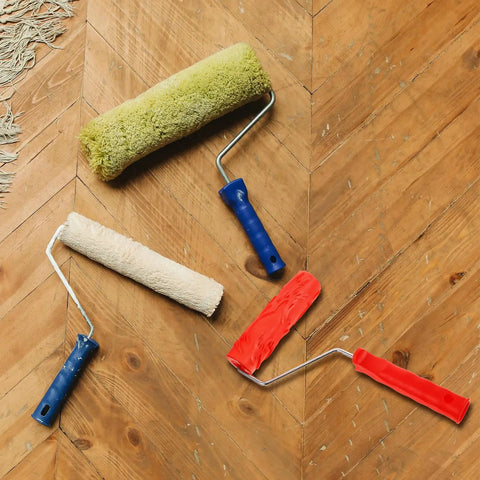 Heavy Duty Textured Rubber Paint Roller For Decorative Accent Walls DIY Hella Smooth Embossing Designs With Comfortable Grip Handle, red and green rollers