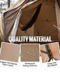 Hammock Hot Tent With Stove Jack For Winter Camping, showcasing interior hammock, quality 70D ripstop nylon, 3000mm waterproof fabric.
