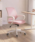 Pastel Pink Ergonomic Mesh Office Chair With Lumbar Support, Adjustable Height, Swivel Rolling Wheels, Breathable Back, Soft Feel Seat