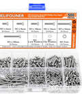M3 Metric Phillips Pan Head Machine Screws Kit In Six Sizes 6mm 8mm 10mm 12mm 16mm 20mm With Hex Nuts Lock Washers Flat Washers 304 Stainless Steel For DIY Projects Built Tough shown in a transparent box with label.