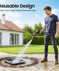 Man cleaning Turtle Shaped Stepping Stone Mold For Concrete Paths Reusable ABS Paver Mold with hose in garden