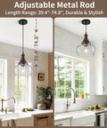Vintage Glass Pendant Light Kitchen Island with Walnut Wood 9.8in, adjustable metal rod from 39.4" to 74.8" in a stylish kitchen.